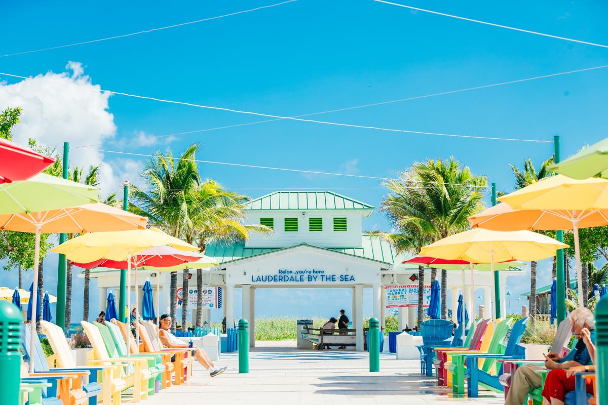Lauderdale-by-the-sea locals enjoy a beautiful sunny day from the comfort of brightly colored Adirondack chairs