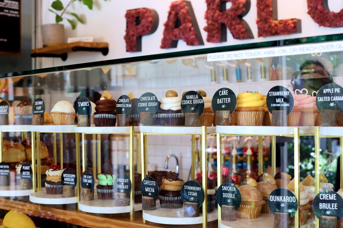 Cupcakes on display at Parlour Vegan Bakery