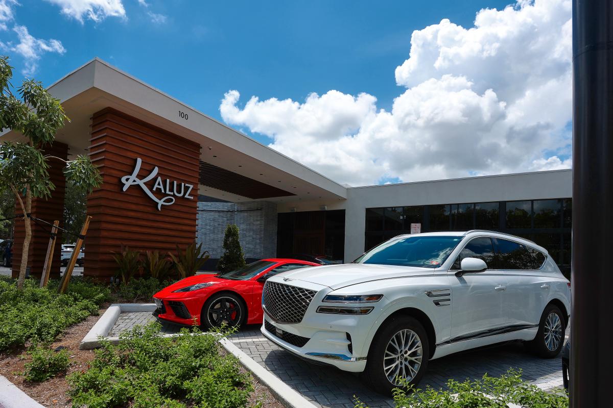 Two cars in front of Kaluz Plantation
