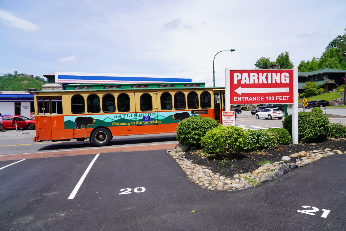 Trolley parking lot downtown