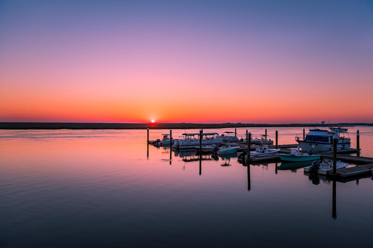 Boating docks at sunset