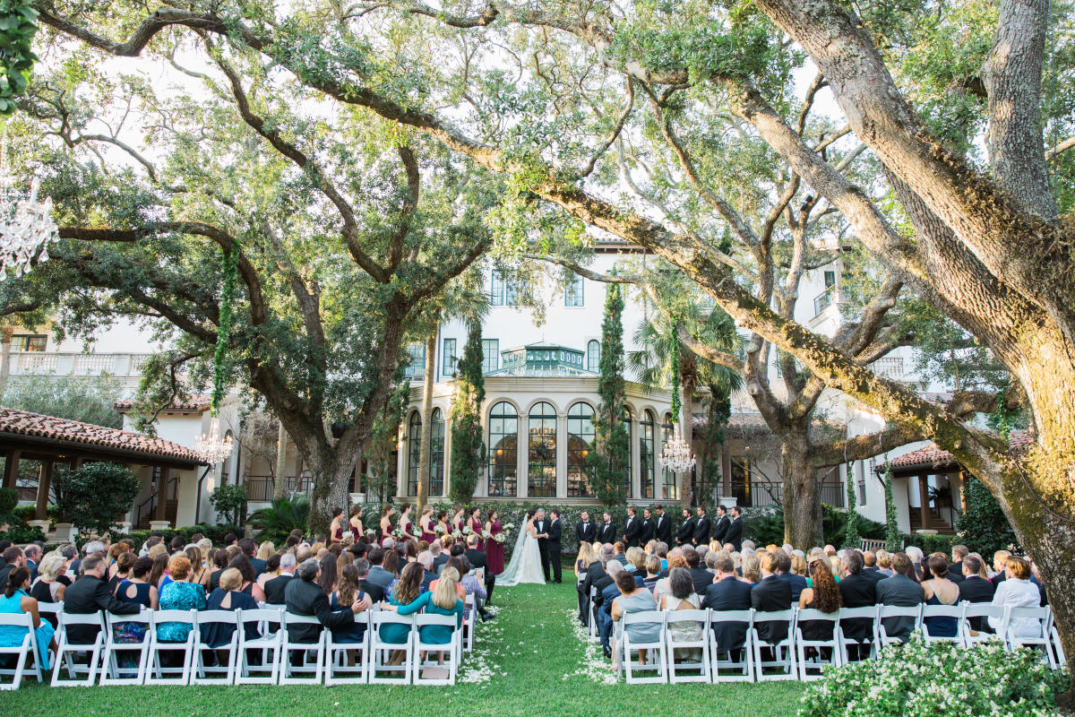 A wedding taking place on the lawn of a hotel in GA