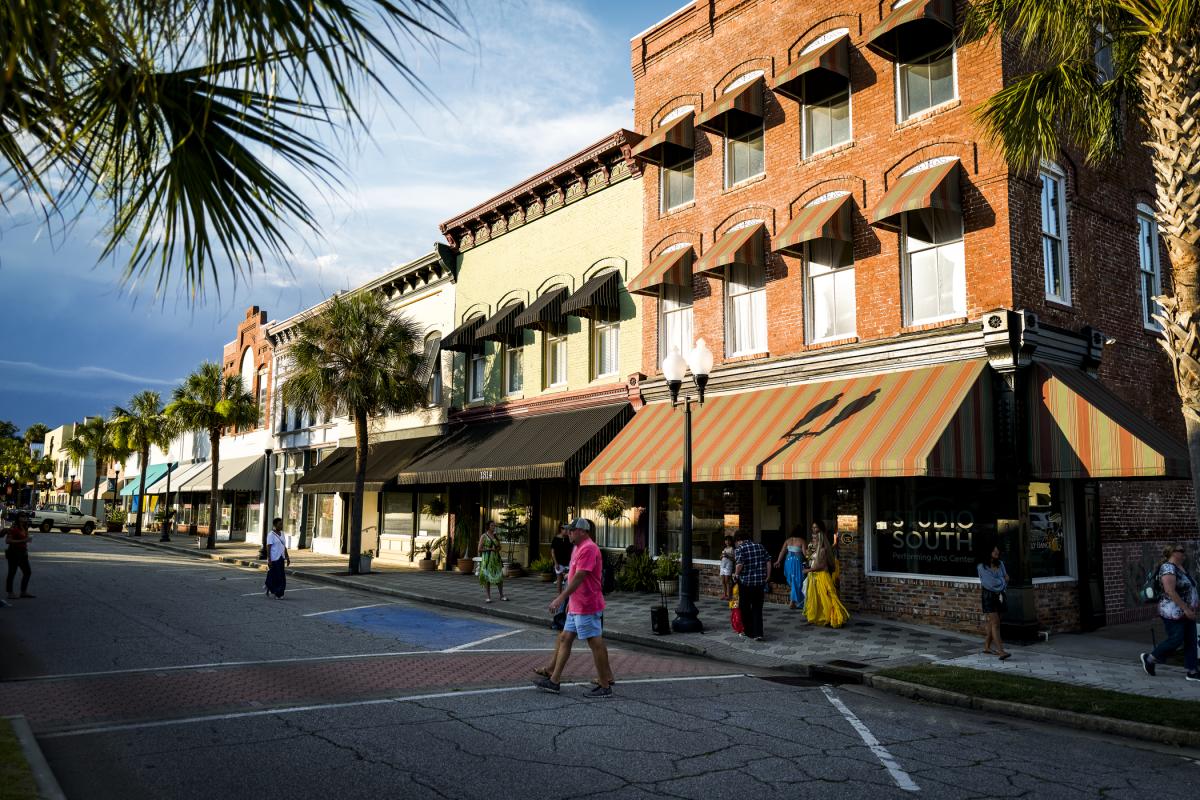 Man Crossing The Street In Downtown Brunswick, GA