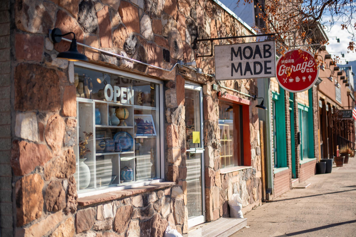 Stone exterior of Moab Made in downtown Moab.