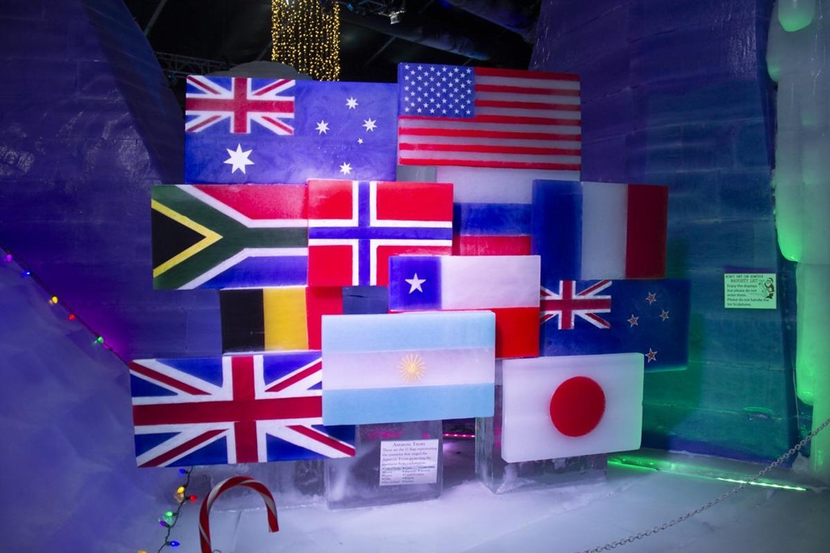 A display of flags at Ice Land 2019