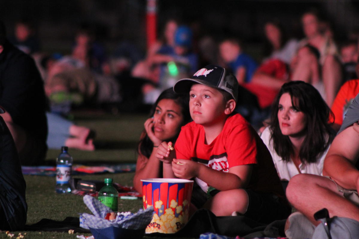 Toyota Field Movie Night Trash Pandas kids watching movie