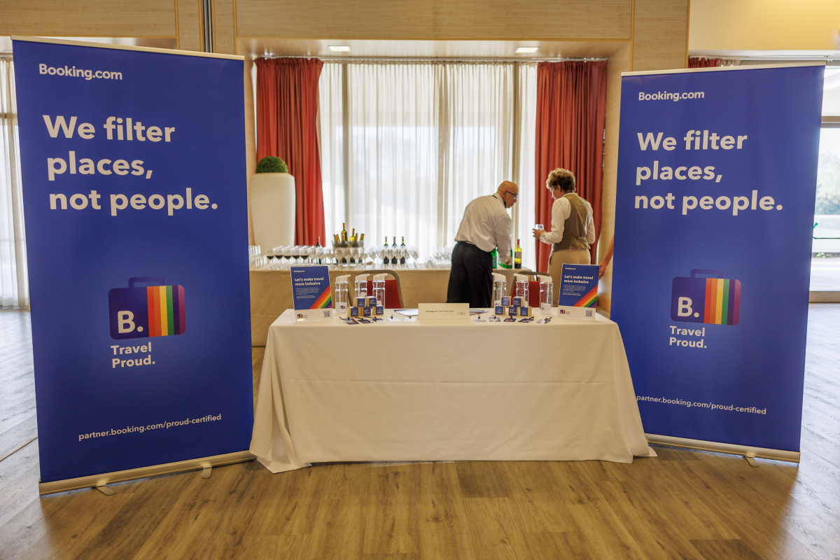 Booking.con table at the LGBTQ+ tourism expo