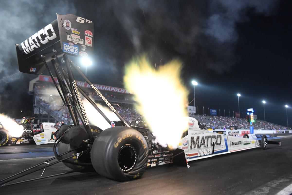 A dragster takes off during the NHRA U.S. Nationals