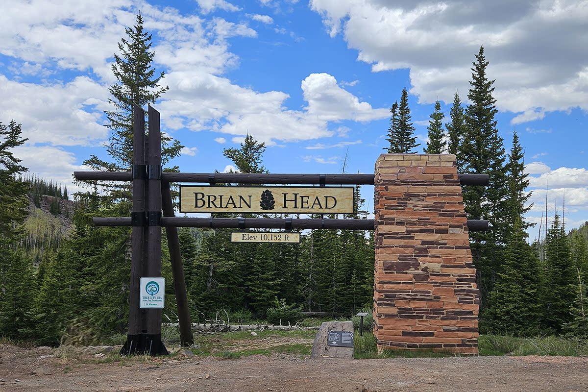 Brian Head Town Sign welcomes visitors on the south end of town