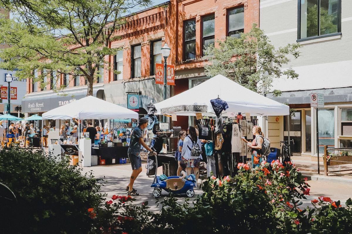 People attending an art fair at Kalamazoo Mall