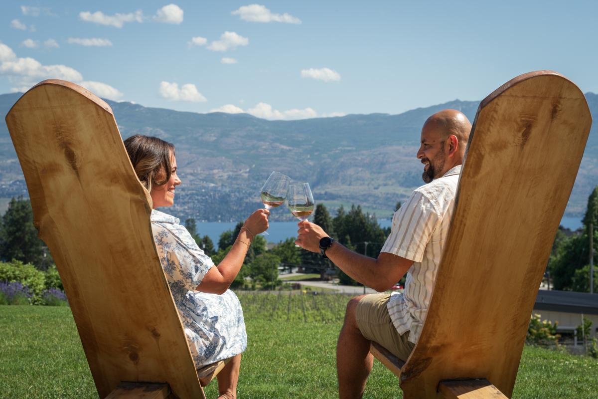 Couple Wine Tasting on Patio at Mt Boucherie Winery 4