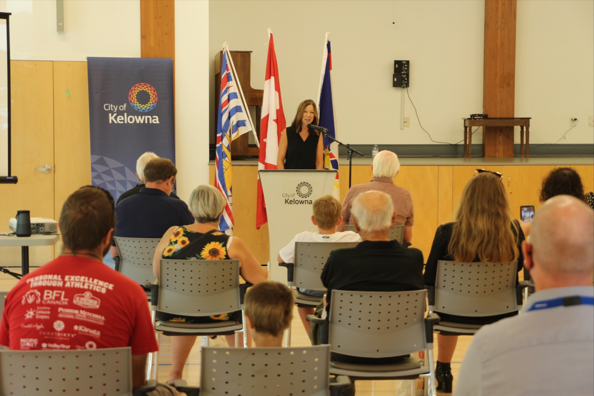Lisanne Ballantyne speaking at 2026 BC Summer Games announcement event