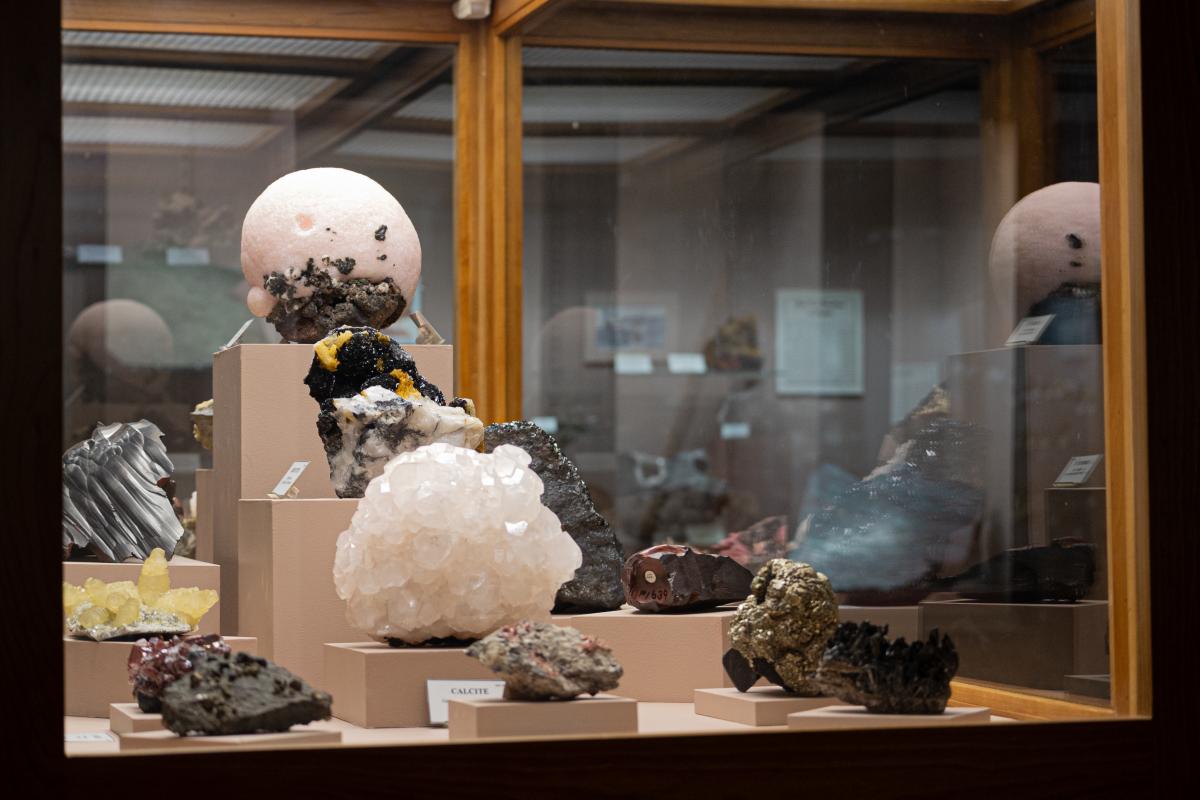 Minerals on display in a museum.