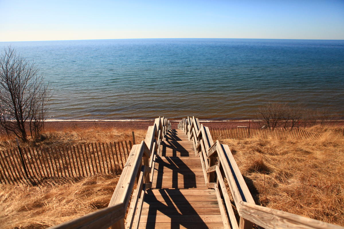 Stairs down to beach on Lake Superior