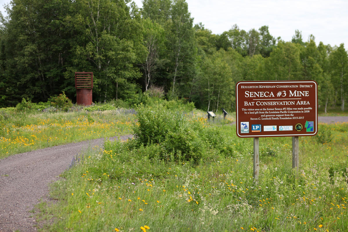 Metal cap over mine with sign marking the Seneca #3 MIne