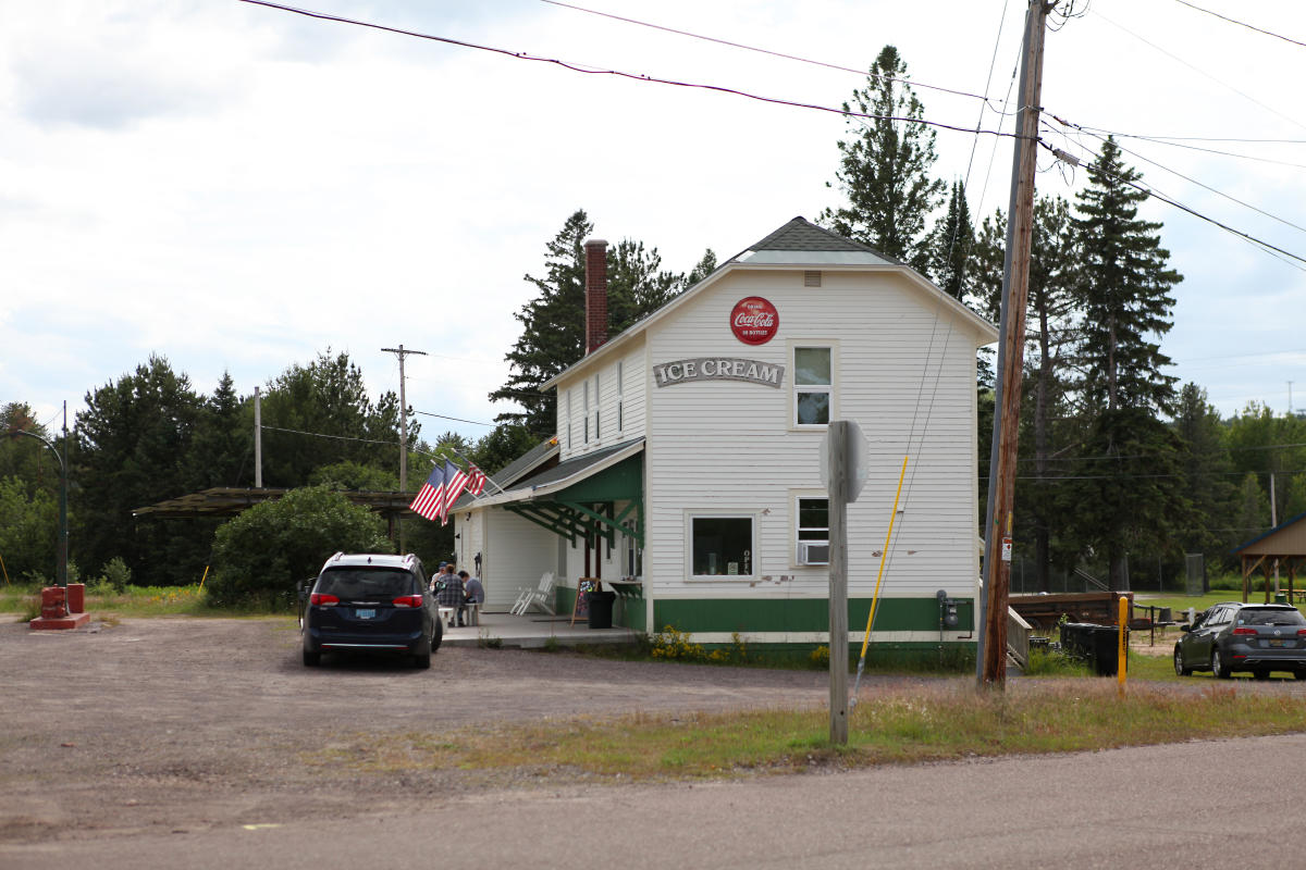 Old railway station converted into an ice cream store.