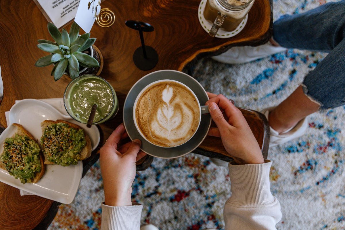 View of a latte with swirls