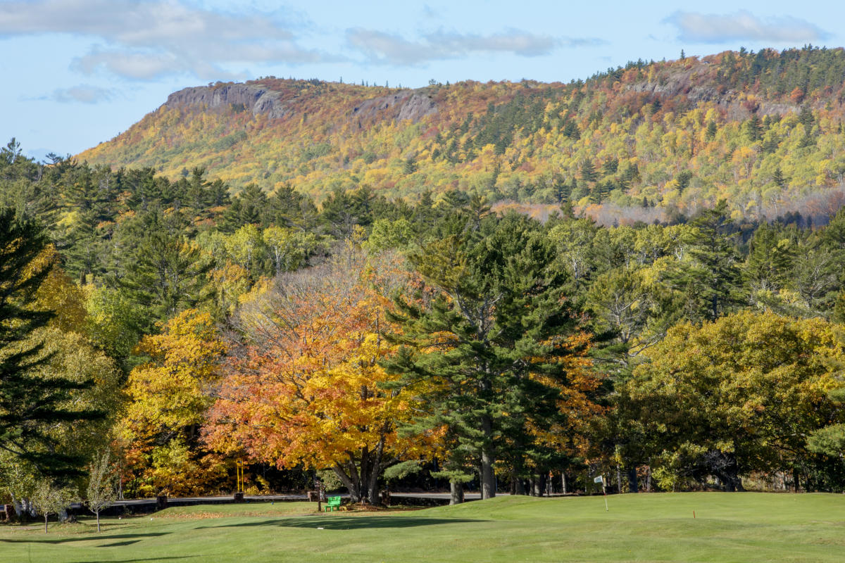 View of Brockway Mountain from Hole 1 at Keweenaw Mountain Lodge