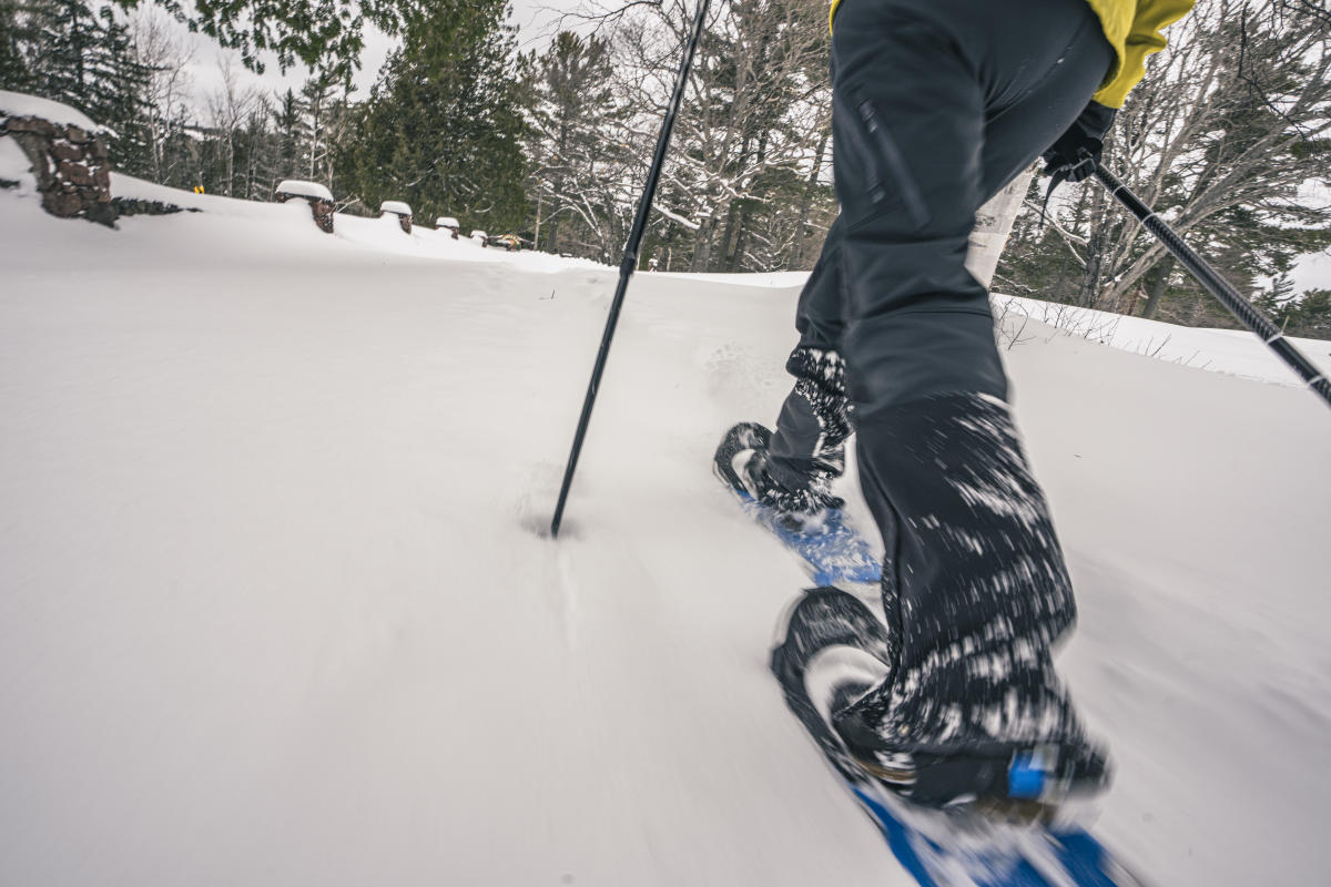 Aluminum snowshoes up close