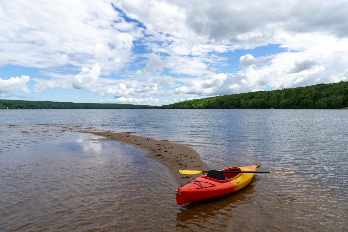 Kayak on sandbar at Otter Lake