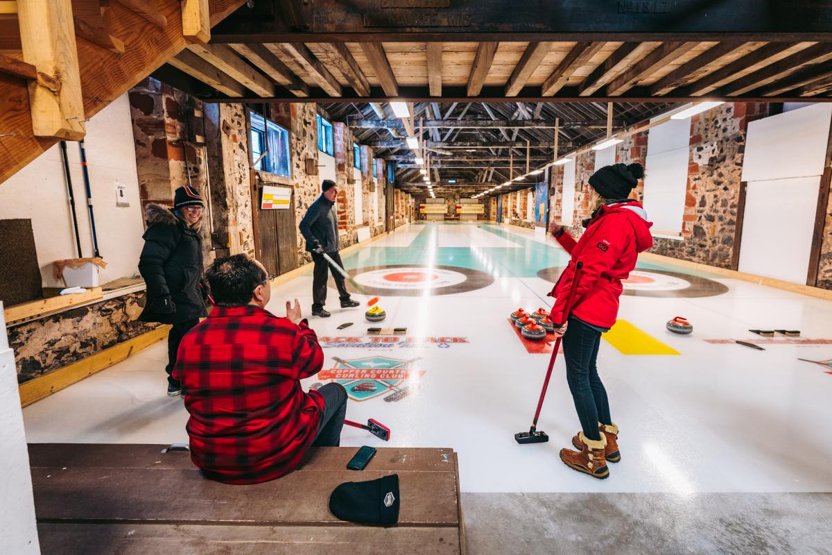 People curling in historic building in Calumet