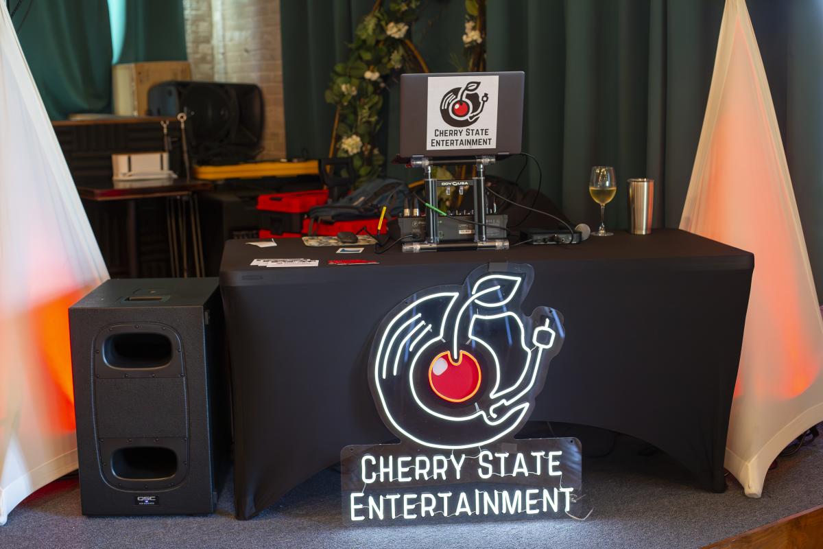 DJ and entertainment center set up for an event