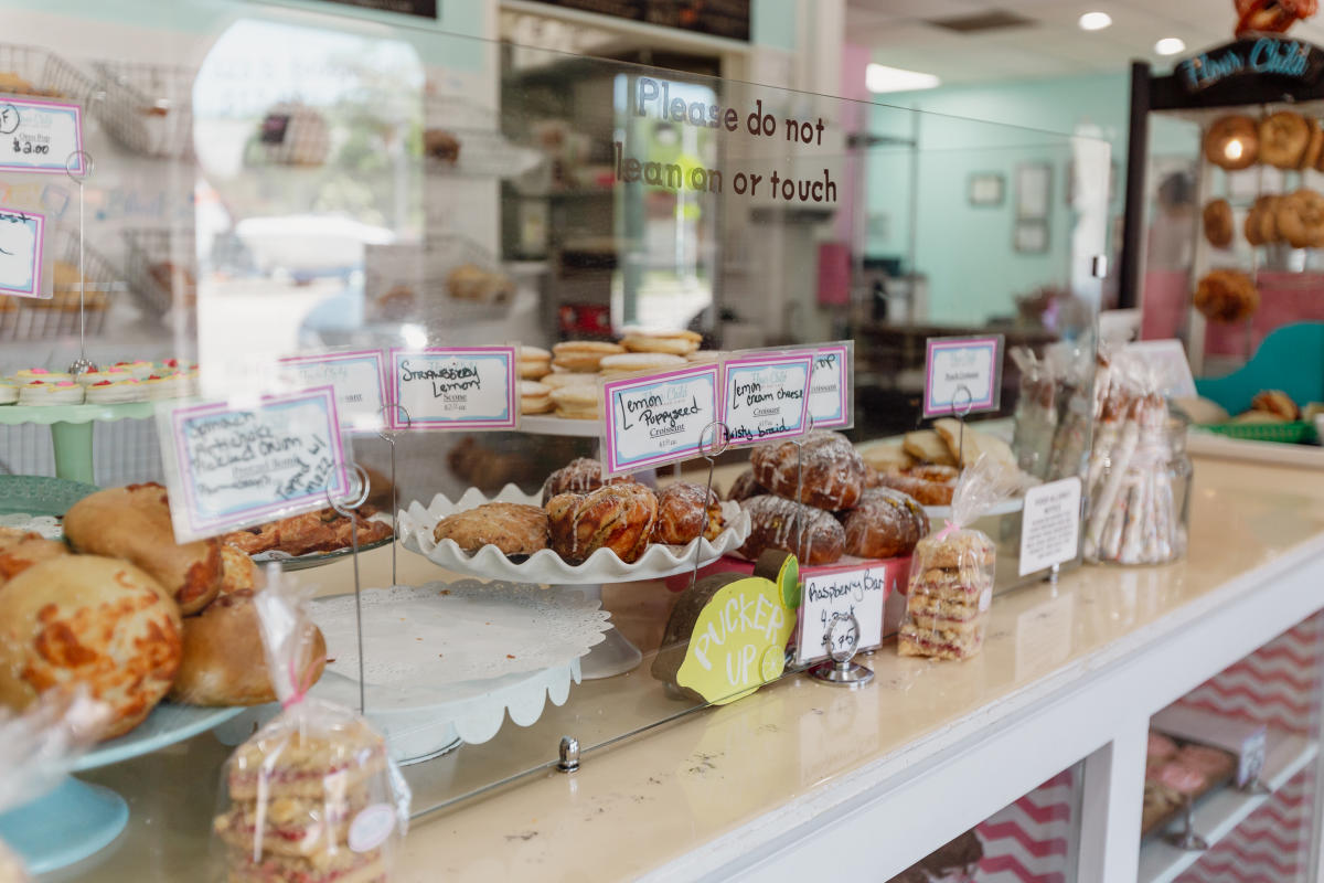 bakery case filled with baked goods