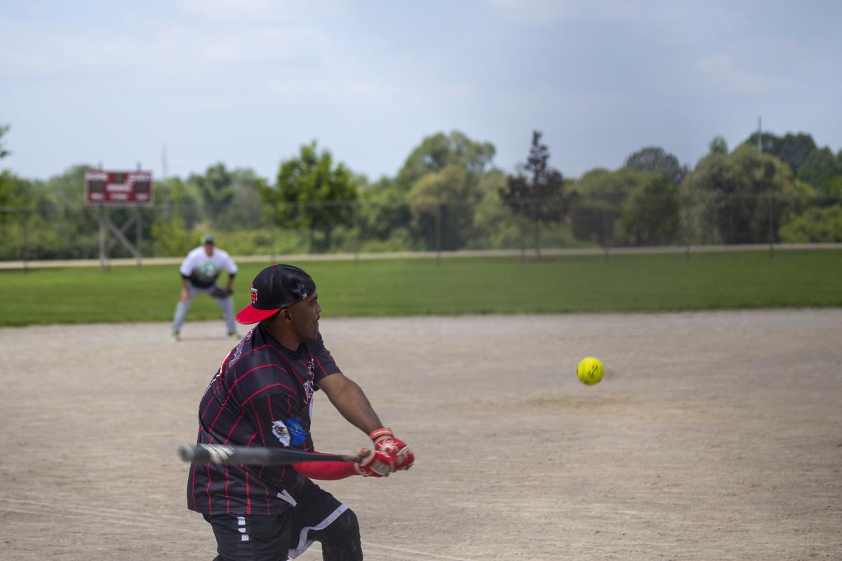 Player hitting a ball