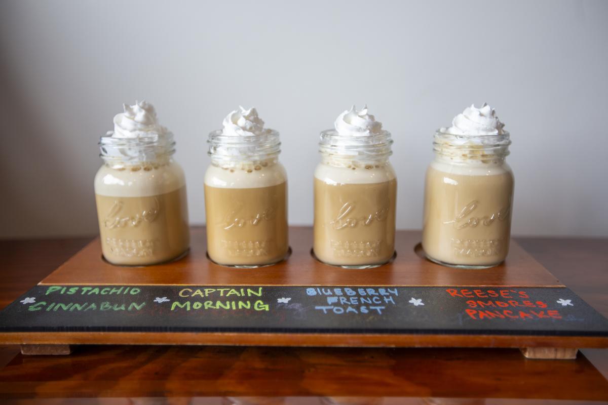 A coffee flight (four mini lattes) from Chateau Coffee Co.
