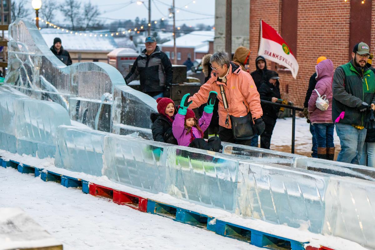 The ice slide in Trinity Park is always a popular attraction at the Fire & Ice Festival in Somerset.