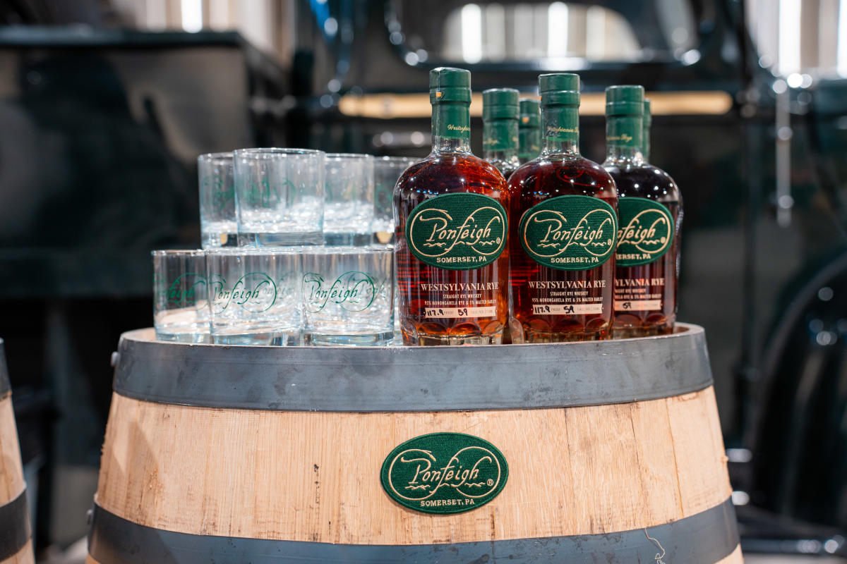 Bottles of Westylvania Rye at Ponfeigh Distillery in Somerset