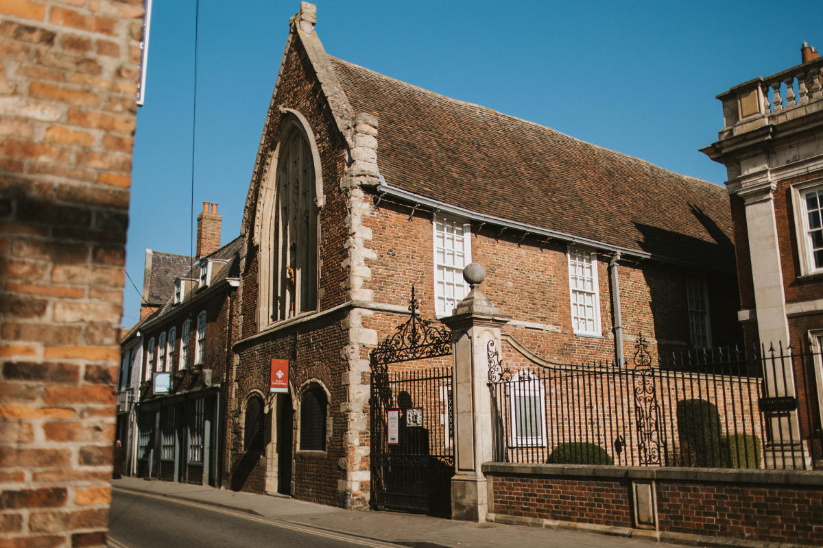 Boston Guildhall, a historic brick building linked to the Mayflower Pilgrims