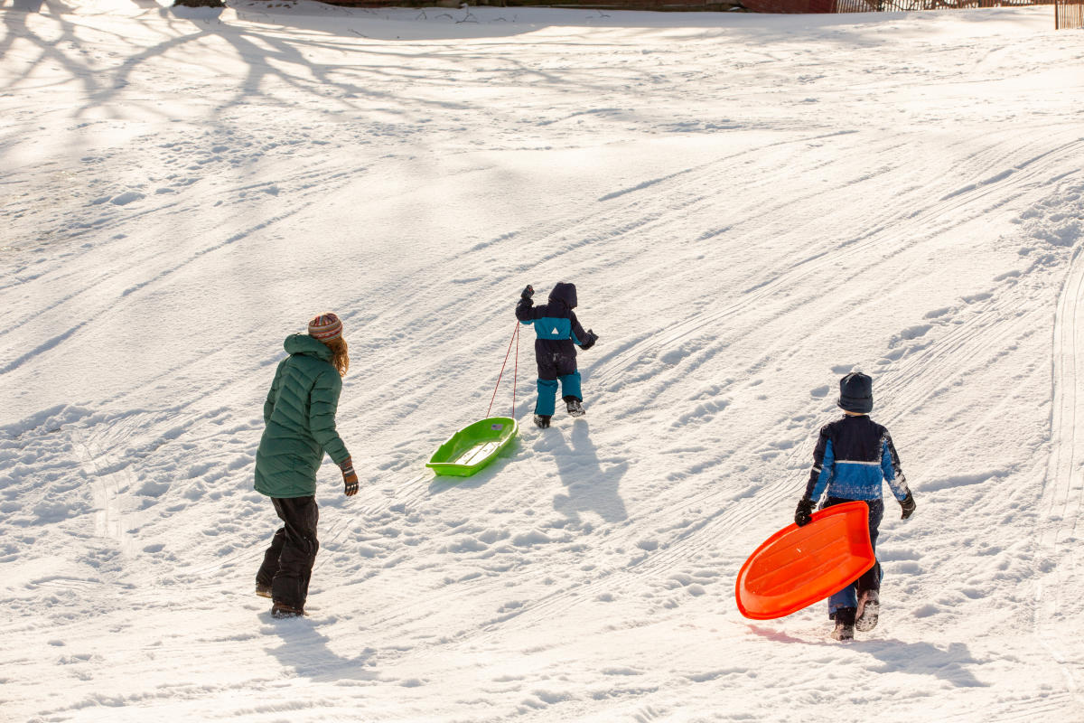 Kids Sledding on Starr Hill