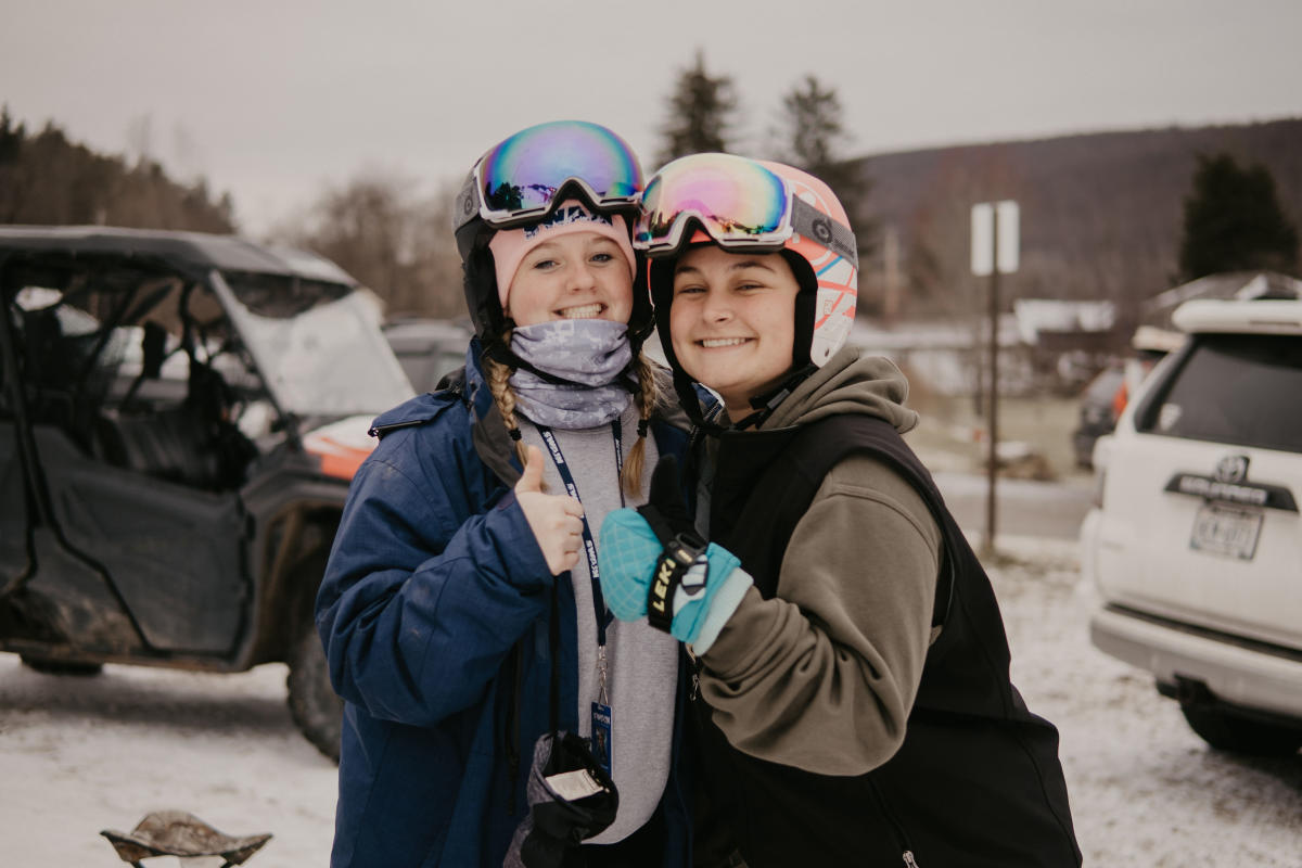 Girls skiing at Swain