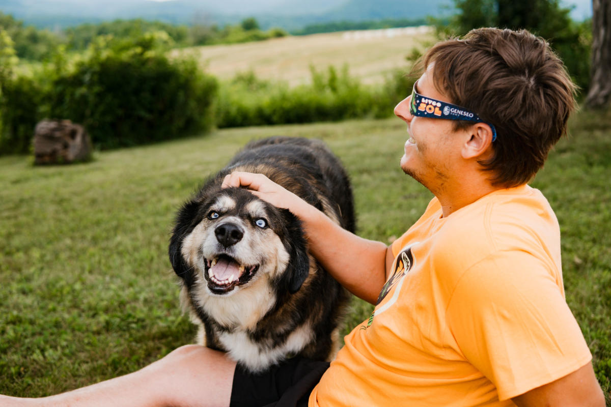 Man and Dog Watching Eclipse