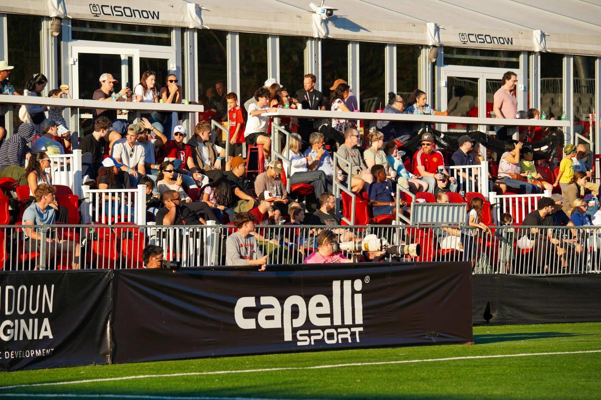 Fans fill the suites and grandstand seating at Segra Field during a Loudoun United FC match in Leesburg, Virginia