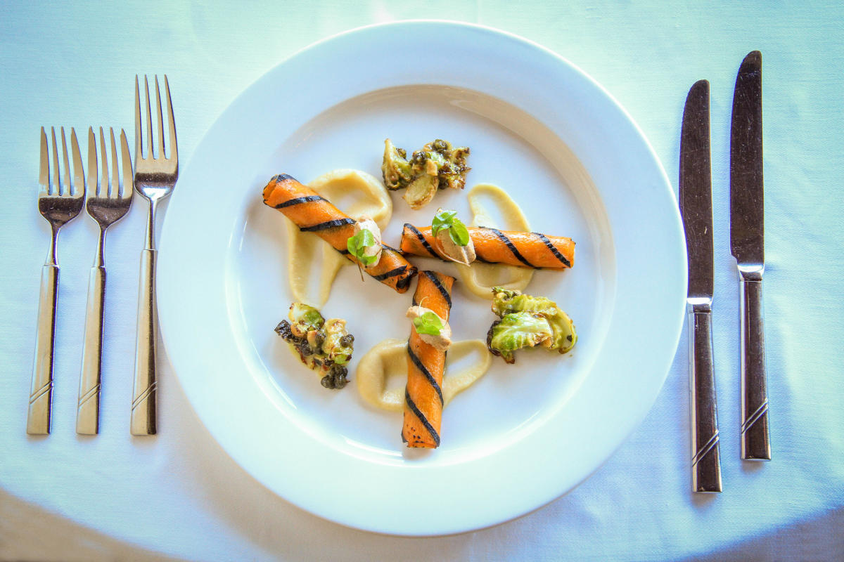 Butternut squash dish on a plate at Mission Point Resort’s Chianti on Mackinac Island