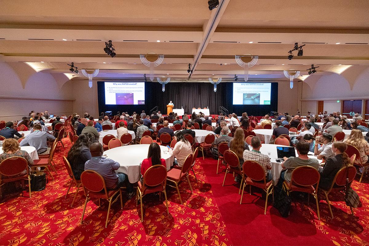 The Potato Association hosts a meeting inside the Monona Terrace Community and Convention Center.