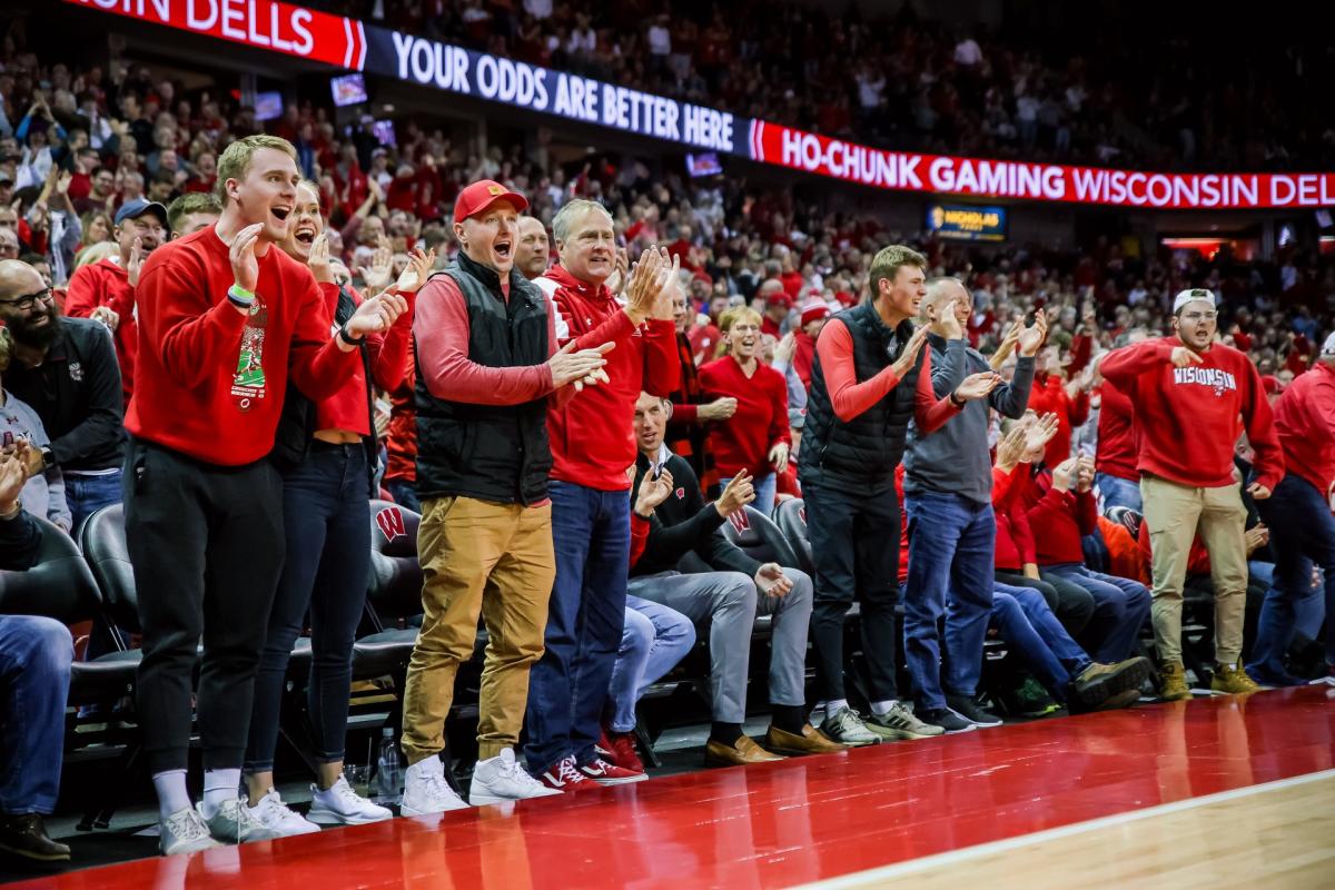 UW Badgers basketball fans cheer on court