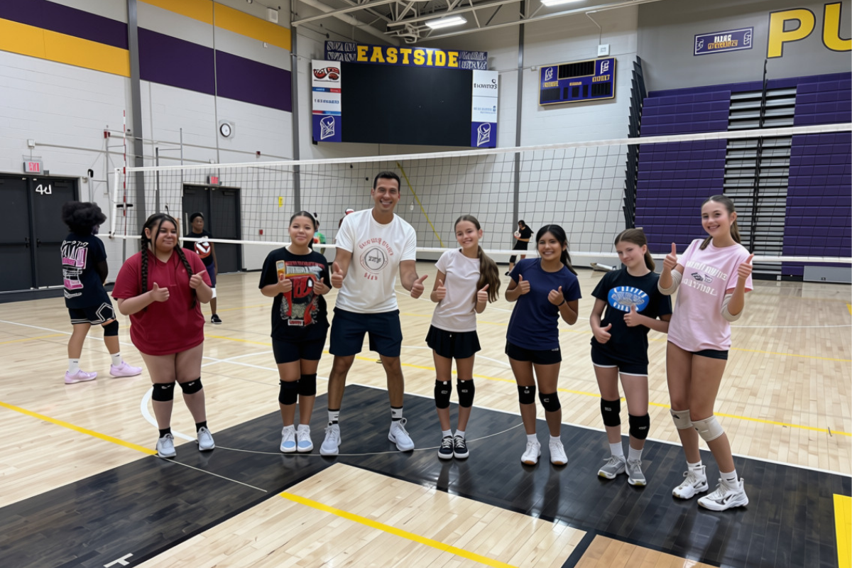 Youth grant winners LOVB Foundation coaching young volleyball players in a gymnasium