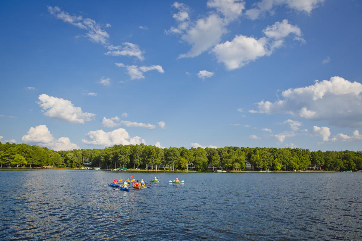 A group of people kayaking on Lake Sinclair