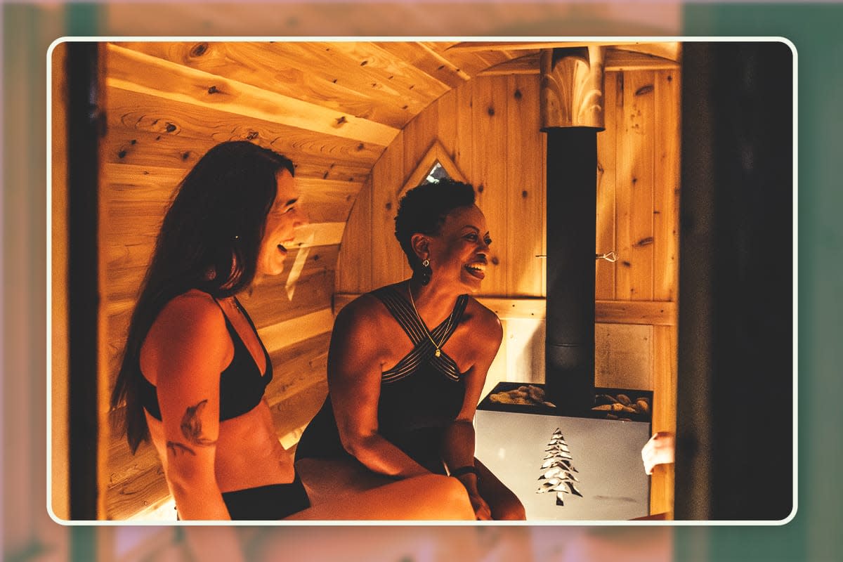 Two women enjoying a sauna