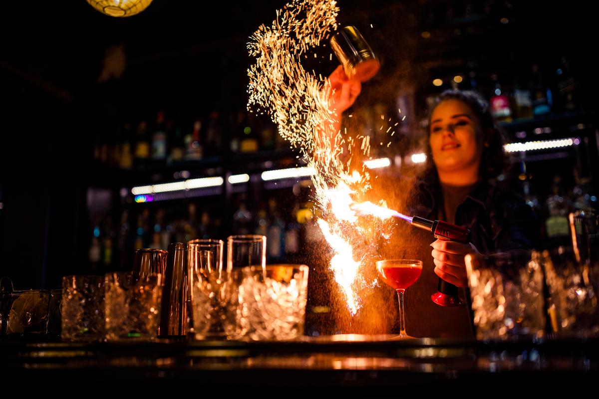 exciting cocktail being made with flame