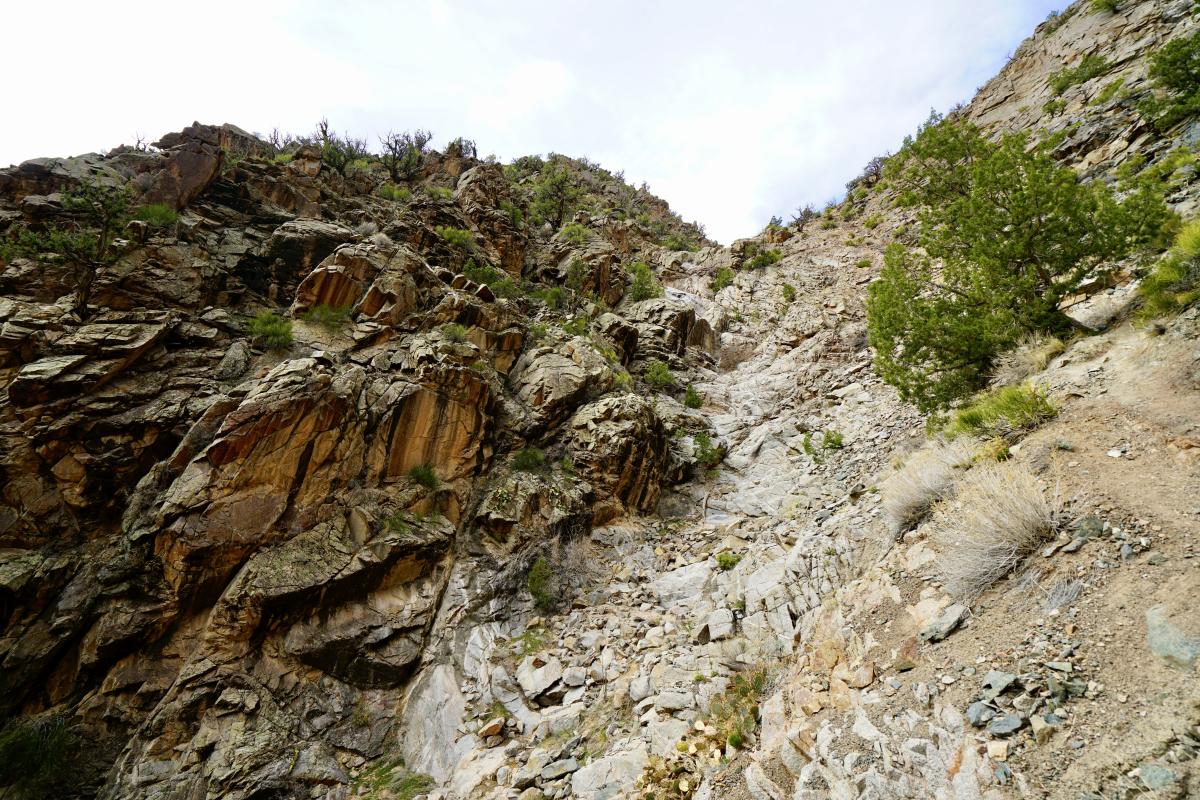 Looking back up the trail at the route you have to descend to get down into the gorge.