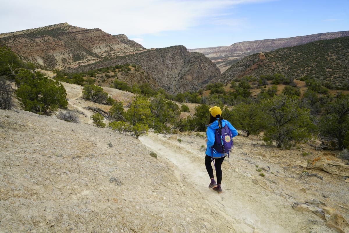 Hiker walks on the trail through the high desert Gunnison Gorge