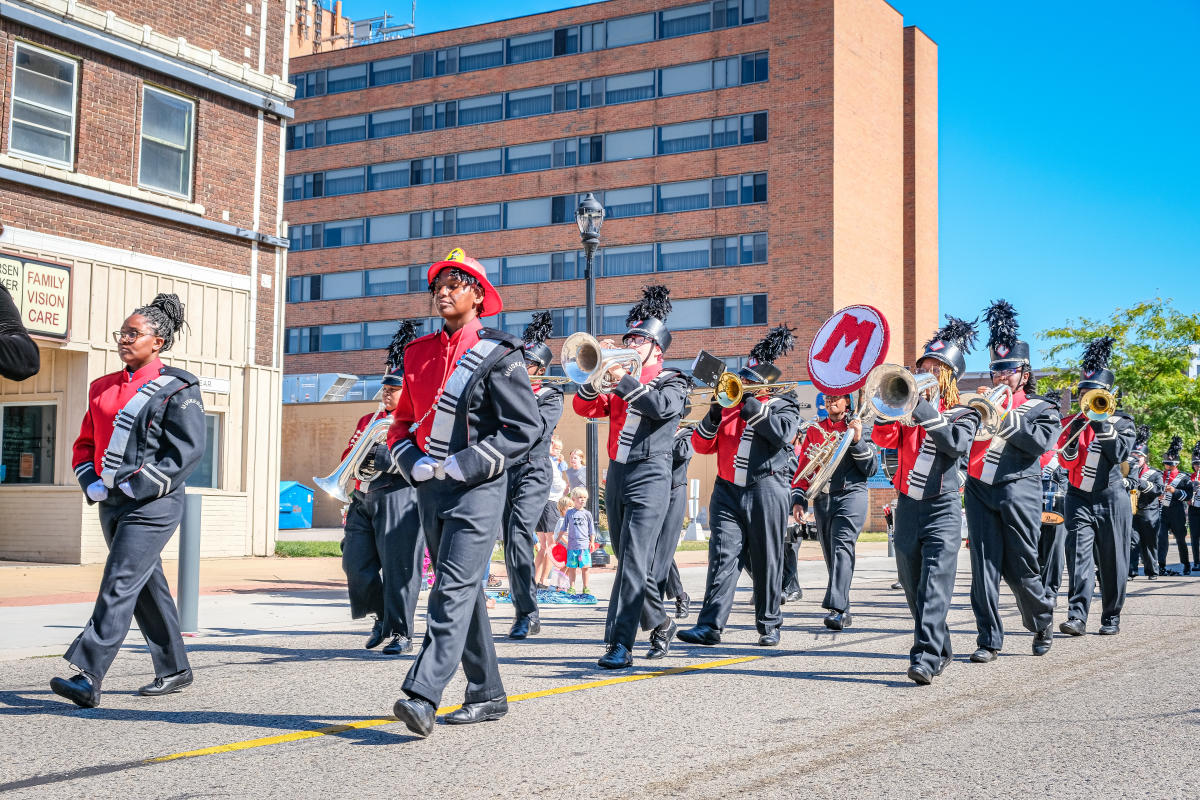 Muskegon High School Band marching in parade