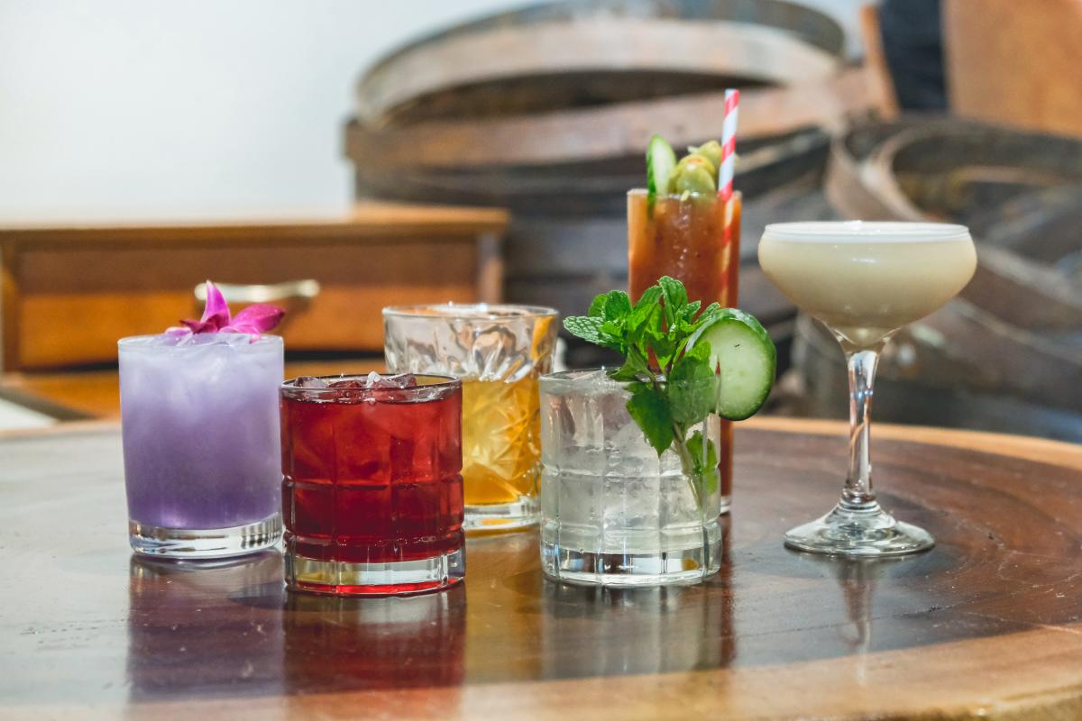 6 craft cocktails of varying color and size