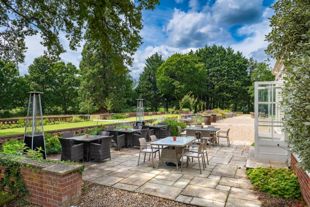 The Garden and Terrace at Bartley Lodge Hotel in the New Forest