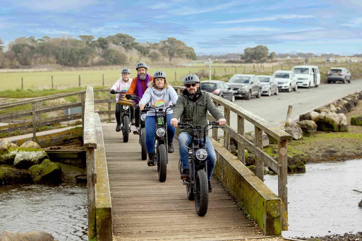 Jaunt-e bikes at Keyhaven on bridge