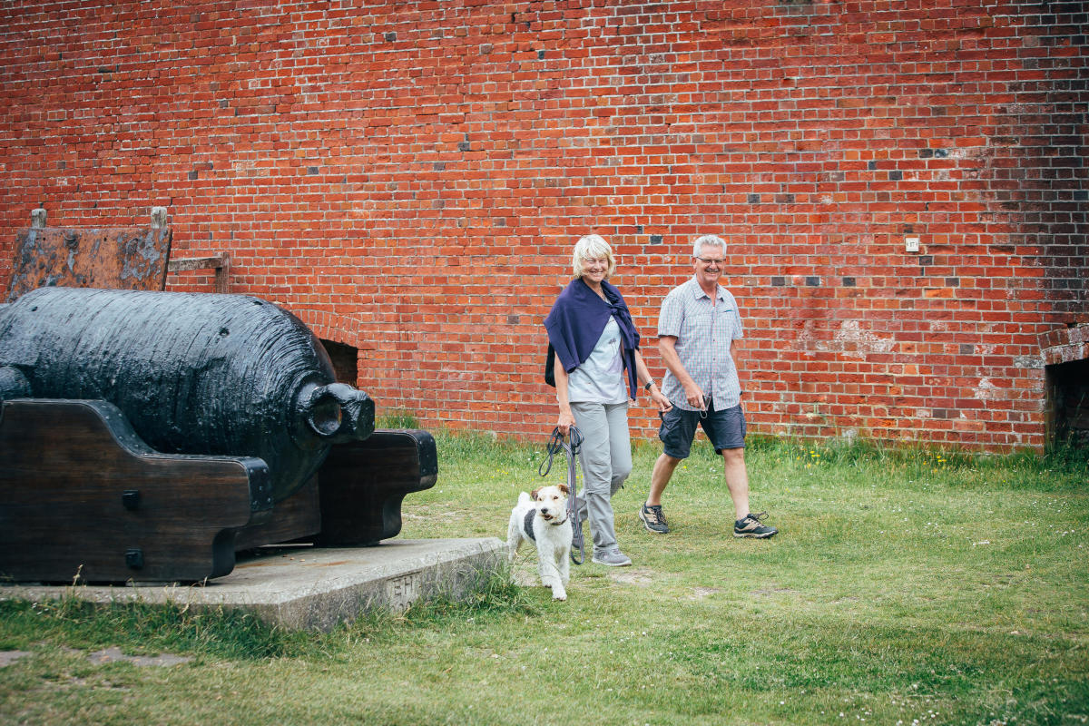 Hurst Castle visitors with dog